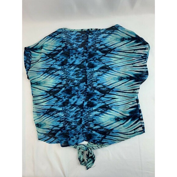 Copper Key Womens Top Blouse Sz L Sheer Blue & White Tie-dye Print Tie-Front - Picture 8 of 8